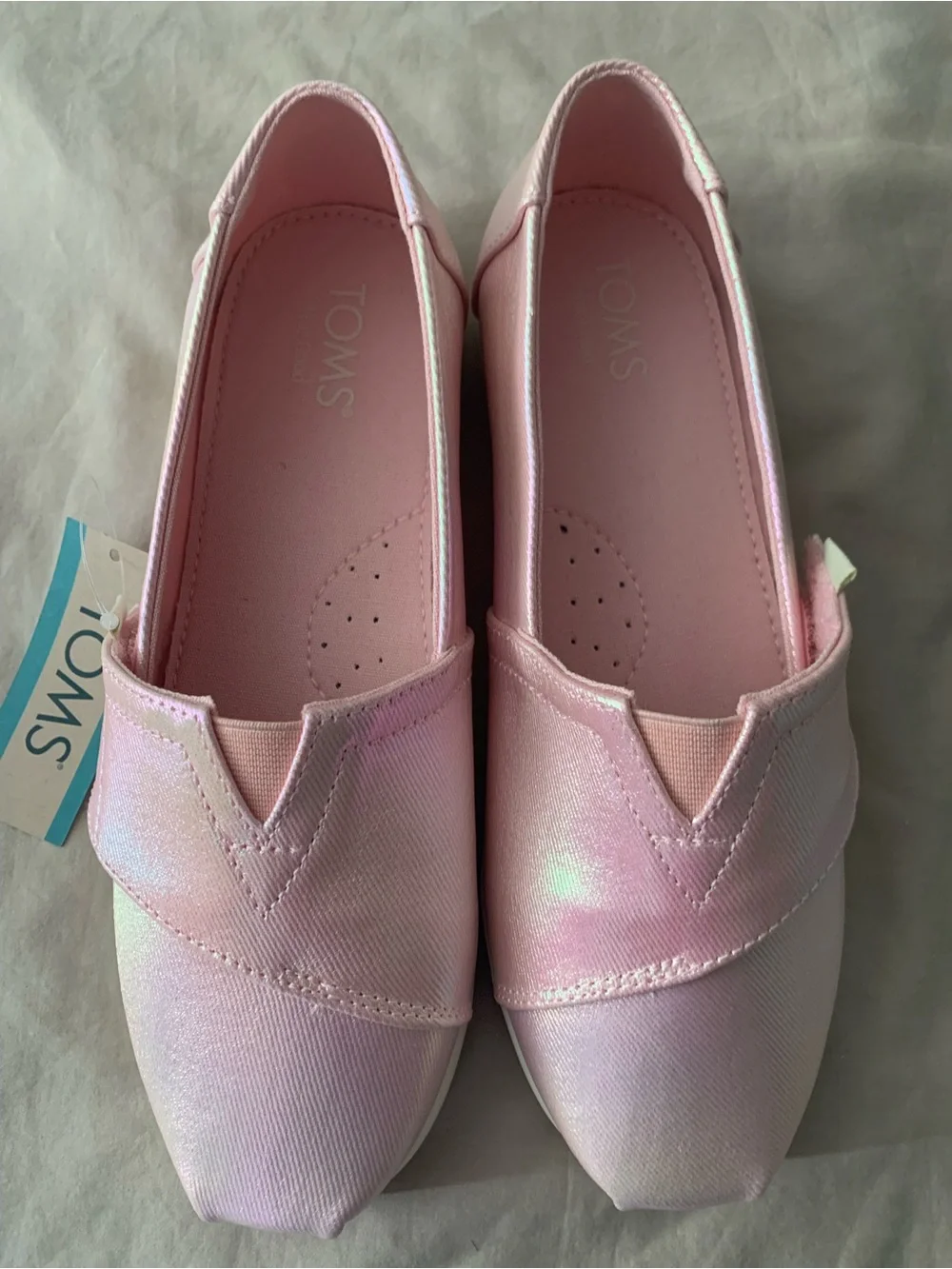 Toms Kids Slip-On Moccasins in Pink Iridescent